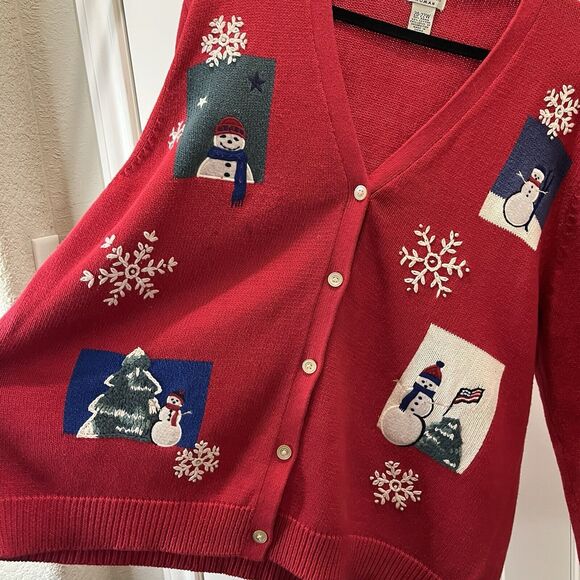 Classic Elements Ugly Christmas Cardigan Sweater Red Snowman Womens Size 20-22W - Picture 4 of 8
